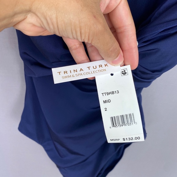 Trina Turk Getaway Solids Twist Bandeau One Piece Swimsuit in Midnight B… - Picture 12 of 13